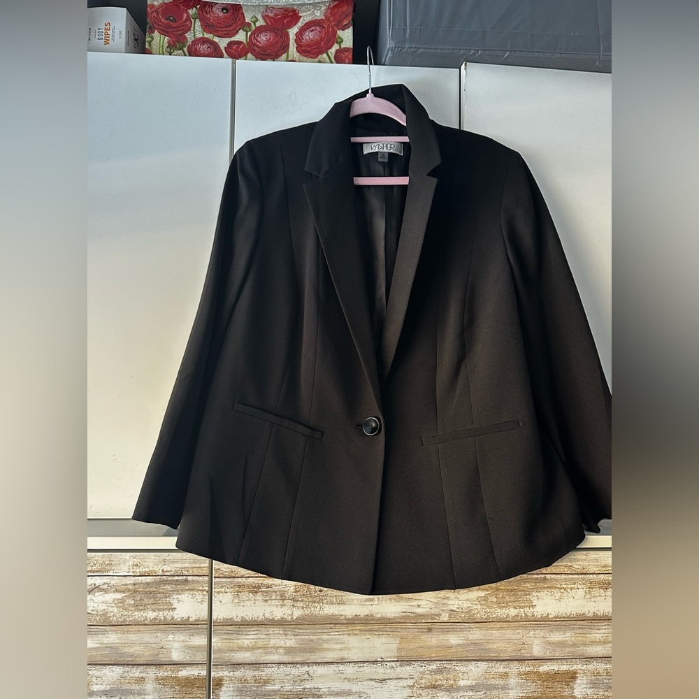๐ค Kasper Black Tuxedo Style Blazer Jacket Womenโs 16W Satin Lapel